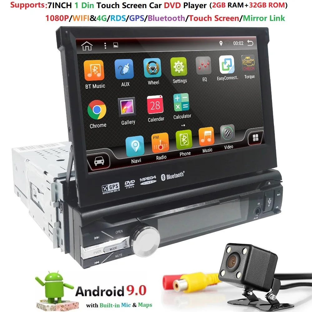 Perfect Universel 1 din 7‘’Android 9.0 Quad Core  DVD  GPS navigation 2GB RAM  32GB ROM Support Wifi,OBD2,DAB,DVR,Free camera,map 2