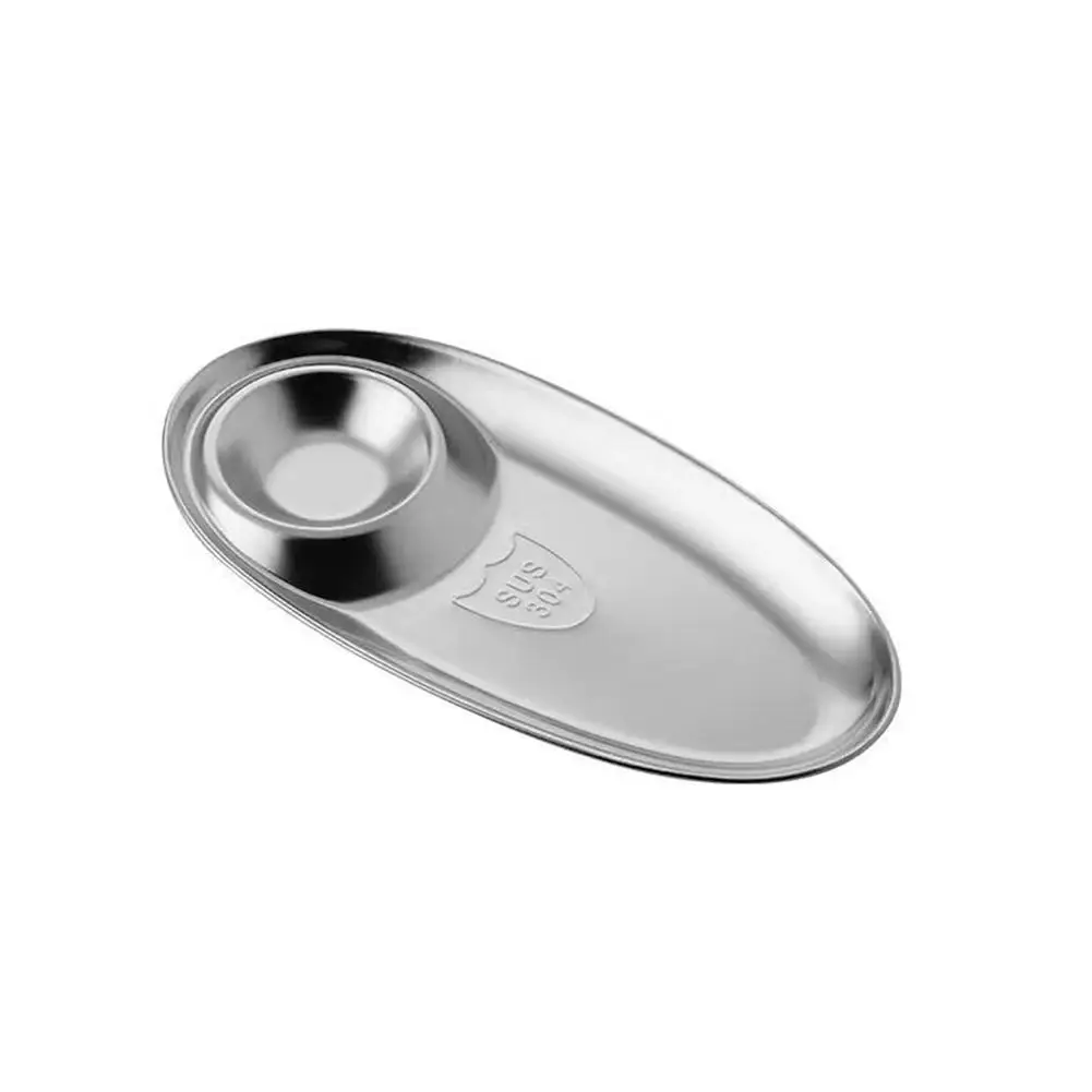 Snack Plate Stainless Steel Divided Plate 2 Section Grid Plate With