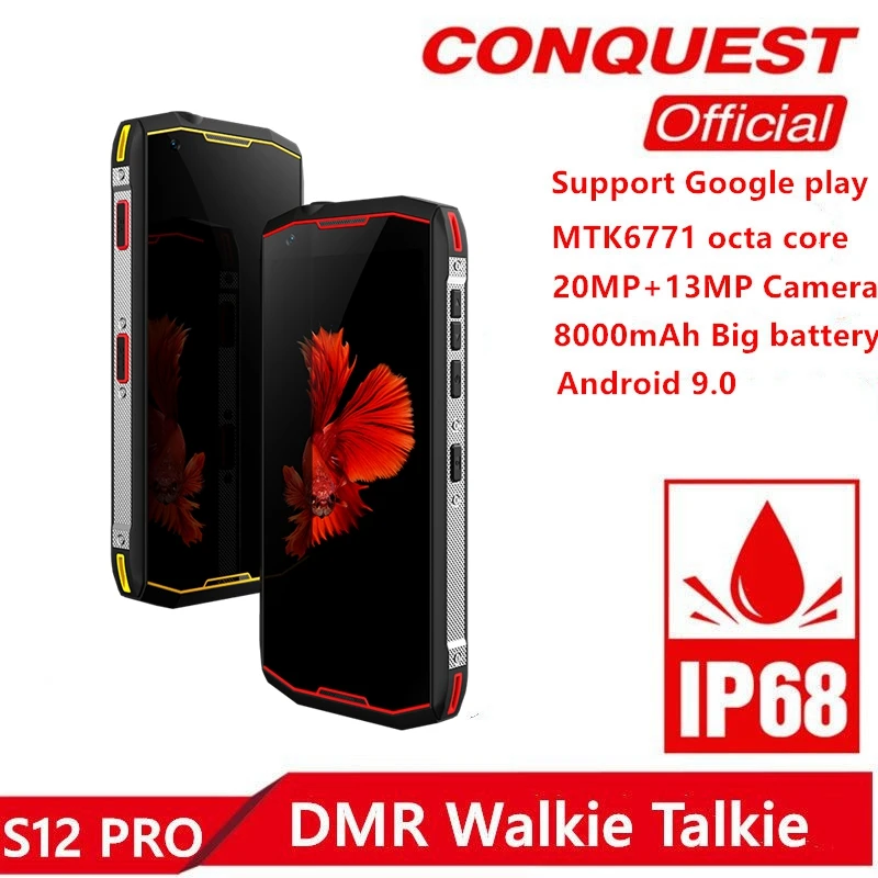 Conquest S12 Pro IP68 Водонепроницаемый 4G мобильный телефон 6G+ 128 ГБ 5,9" экран 8000 мАч Android 9,0 helio P70 Восьмиядерный прочный смартфон