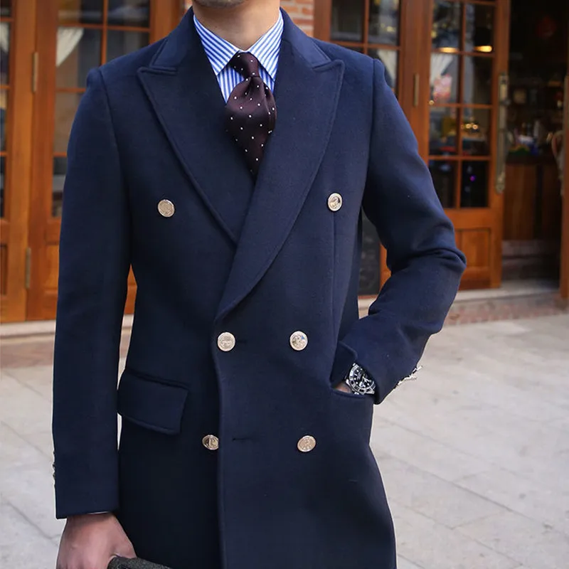 Manteau en laine à double boutonnage épais, mi-long décontracté, veste britannique slim pour hommes, nouvelle collection automne et hiver