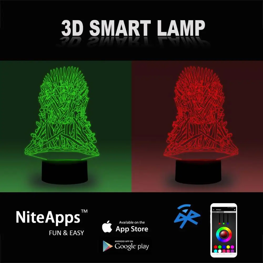 NiteApps 3D игра Thorne Железный Трон ночник настольная Иллюзия украшение лампа подарок на день рождения приложение/сенсорное управление