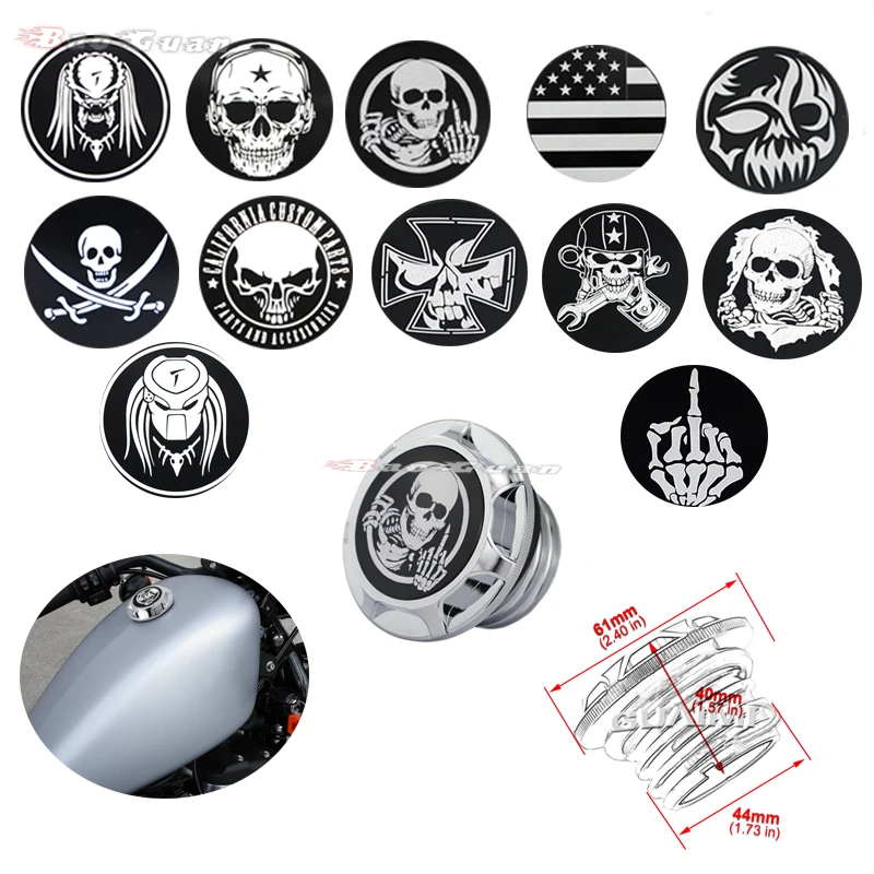 Motorcycle Skull Fuel Gas Tank Decorative Oil Cap Fit for Harley Davidson  Sportster XL 1200 883 X48 Dyna Softail Touring FLHR