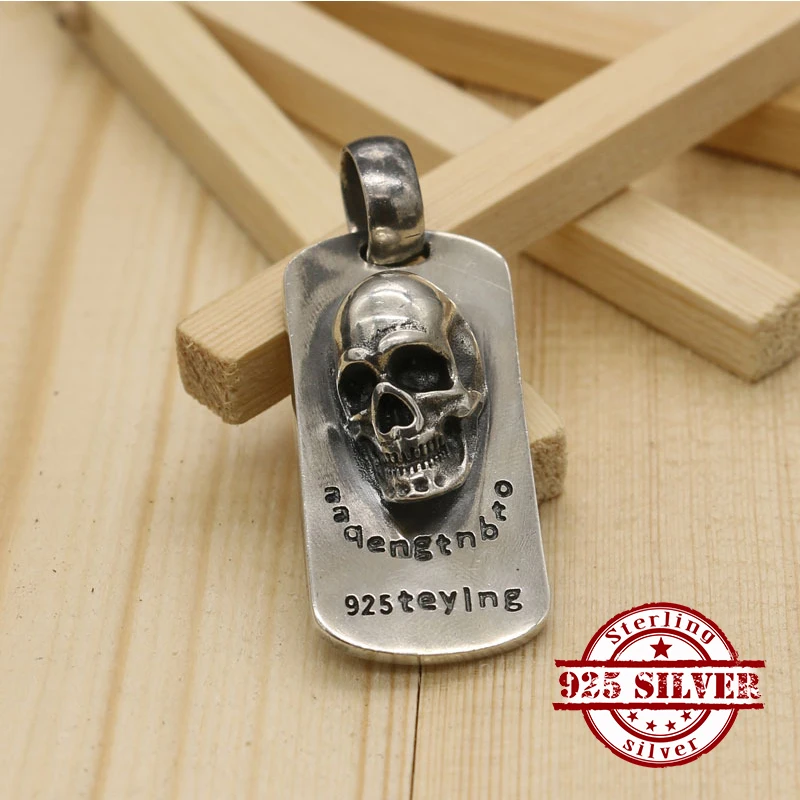 

925 sterling silver pendant personality fashion retro punk style engraving skull shape domineering jewelry tag new hot sale