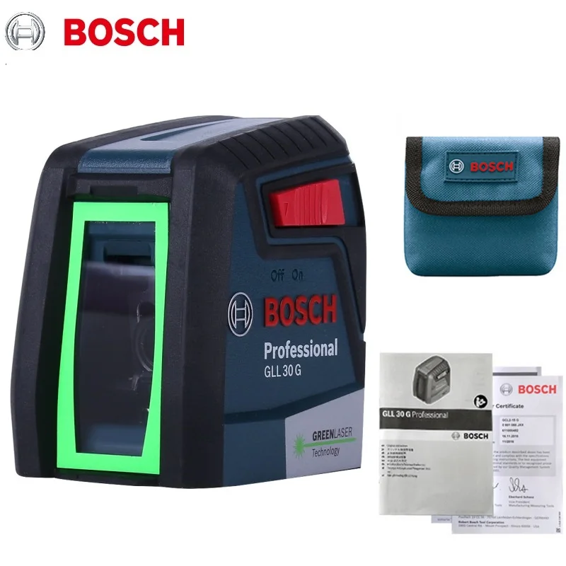 Лазерный нивелир Bosch GLL30G, высокоточный зеленый светильник, двухлинейный горизонтальный и вертикальный лазерный нивелир, светильник Лазерный нивелир Bosch GLL30G, высокоточный зеленый светильник, двухлинейный горизонтальный и вертикальный лазерный нивелир, светильник