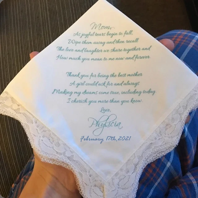 Egyéni Esküvői Zsebkendő, A Menyasszonyi Ajándék Anyja Lánytól, Kedvezmények, Vőlegény Ajándéka Nyomtatva - Image 3