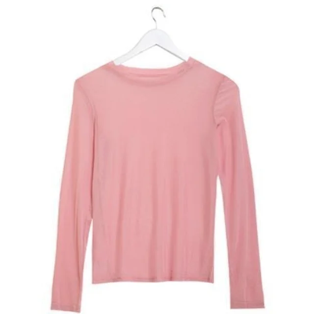 Ruoru Sexy Women T Shirt See Through Transparent Mesh Tops Long Sleeve Ladies T-Shirt Pink Green Top Basic Tops for Women 4