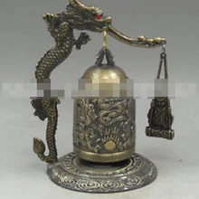 412+++ Китайская коллекция ручной работы изысканный медный колокольчик-Дракон Будда резьба лист пара 2 шт. медь