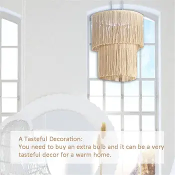 

Modern Style Beige Cotton Rope Hand-knitted DIY Lampshade Hanging Lamp Decoration For Living Room Bedroom Wedding