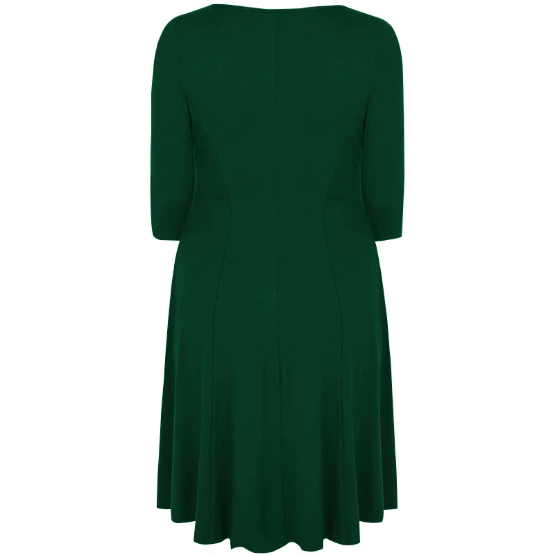 Green Summer Women Solid Midi Dress Ladies Half Sleeve V-Neck Sexy Shirt Dresses Casual High Waist Robe Vestidos Mujer Plus Size - Цвет: Green