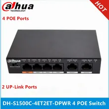Dahua 4ch PoE коммутатор DH-S1500C-4ET2ET-DPWR 4CH Ethernet коммутатор с 250 м Мощность расстояние передачи поддержка PoE+ и протокол Hi-PoE