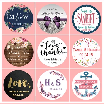 

100, Customized Add Your Names and Date, Wedding Stickers, Invitations Seals, Candy Favors Gift Boxes Labels, On White Adhesive