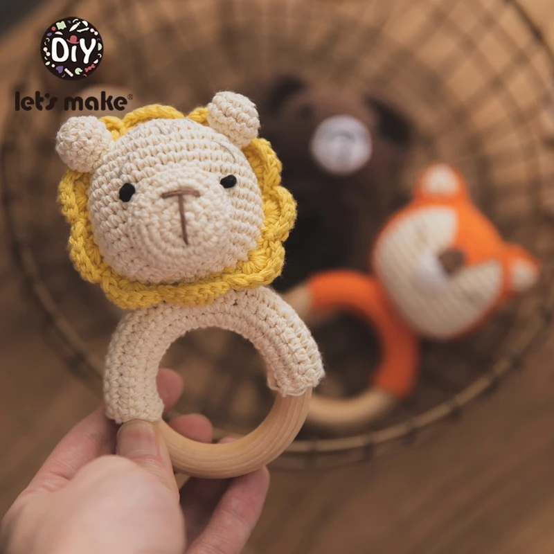 Toys Rattle Crochet Animal Amigurumi Baby Gift Custom Wood Bpa-Free Lets-Make Kids