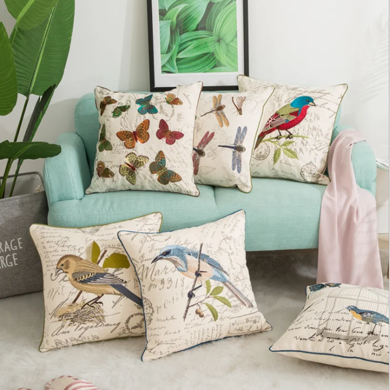 country-style-linen-material-flower-and-bird-embroidery-decoration-pillow-case-bright-color-for-sofa-seat-cushion-cover