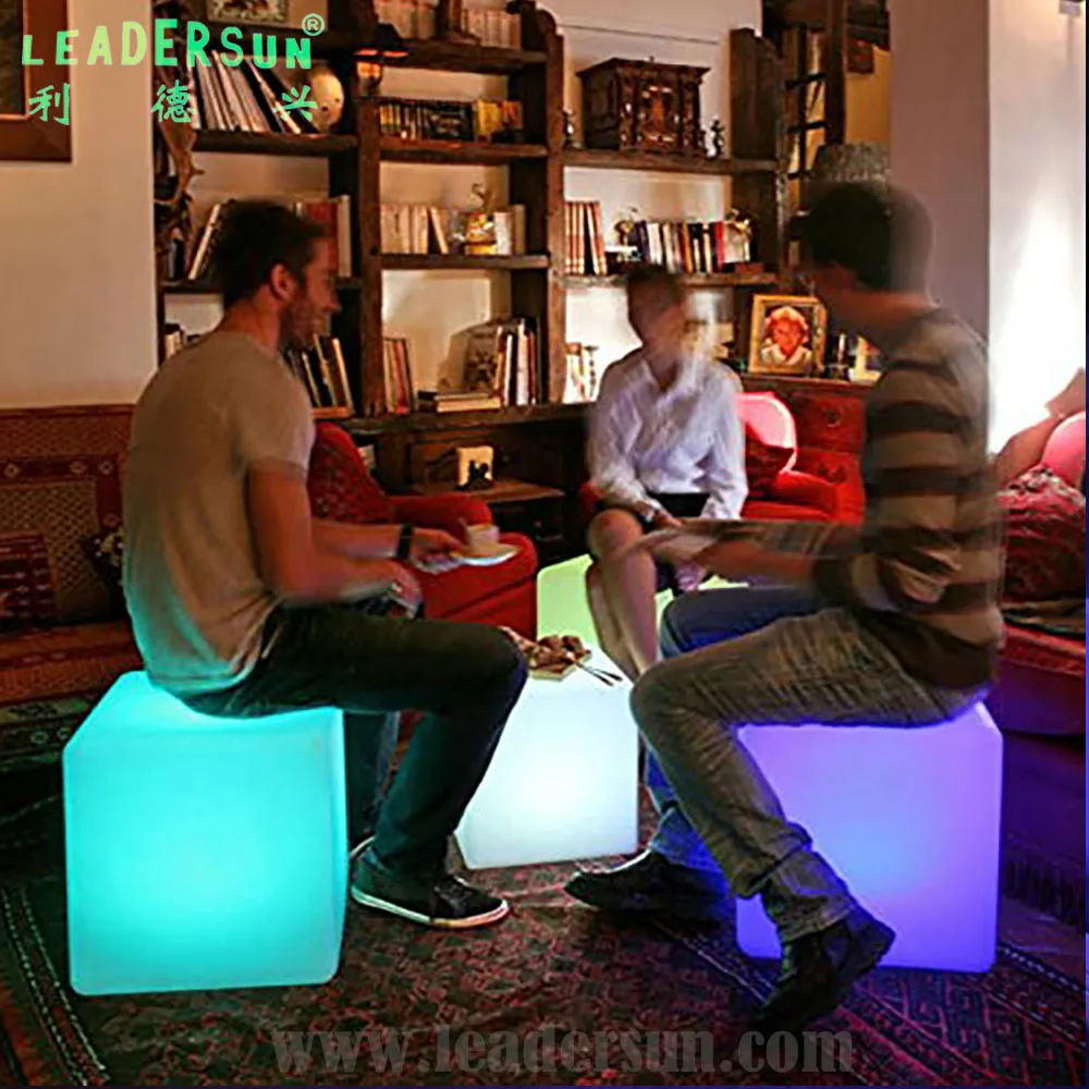 

35 40 43 50 cm Wonderful Morden 16 Color optional PE Material LED Cube Chairs