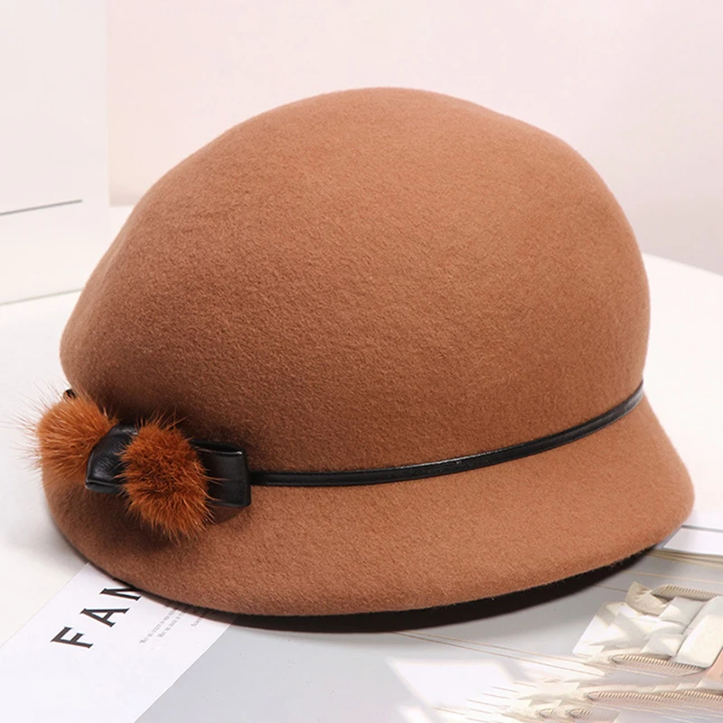 Mother Gift Lady Autumn And Winter Fashion Woolen Cloche Hats Woman Party Formal Top Grade Wool Felt Hat Cap LM079