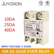 SSR-25DA 10da 40da relé de estado sólido 25a 10a 40a módulo 3-32v dc entrada 24-380v ac ssr 25da relé para o controlador de temperatura