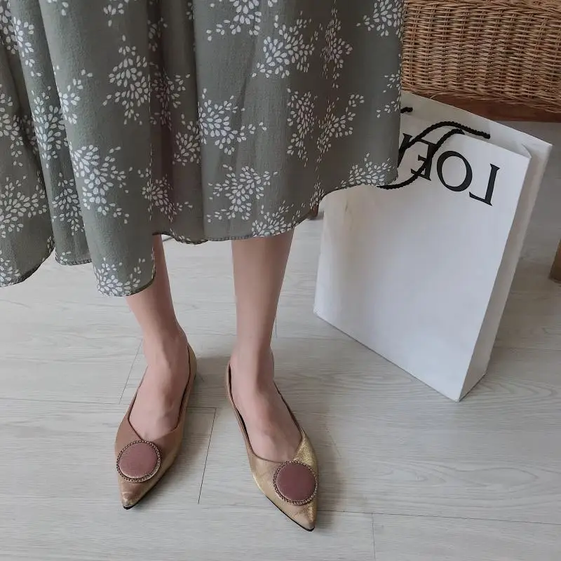 

WOMEN'S Shoes 2019 Metal Pointed-Toe Korean-style Versatile Spring Square Buckle New Style Daily Life Shoes Soft Bottom Adult Sh