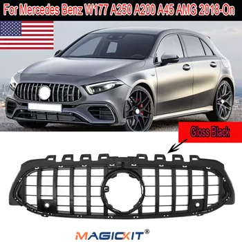 

MagicKit US STOCK Glossy Black Chrome GTR Style Front Grill Grille For Mercedes Benz W177 A250 A200 A45 AMG from June 2018+