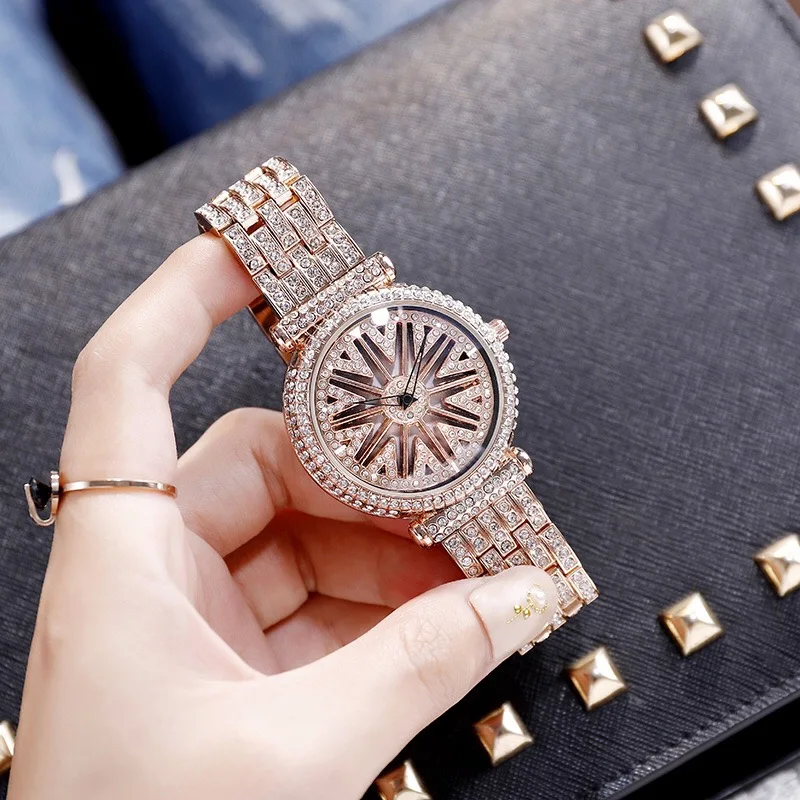 Топ бренд вращения женские часы Роскошные бриллиантовые полые часы модный водонепроницаемый браслет женские наручные часы с коробкой для часов горячая распродажа