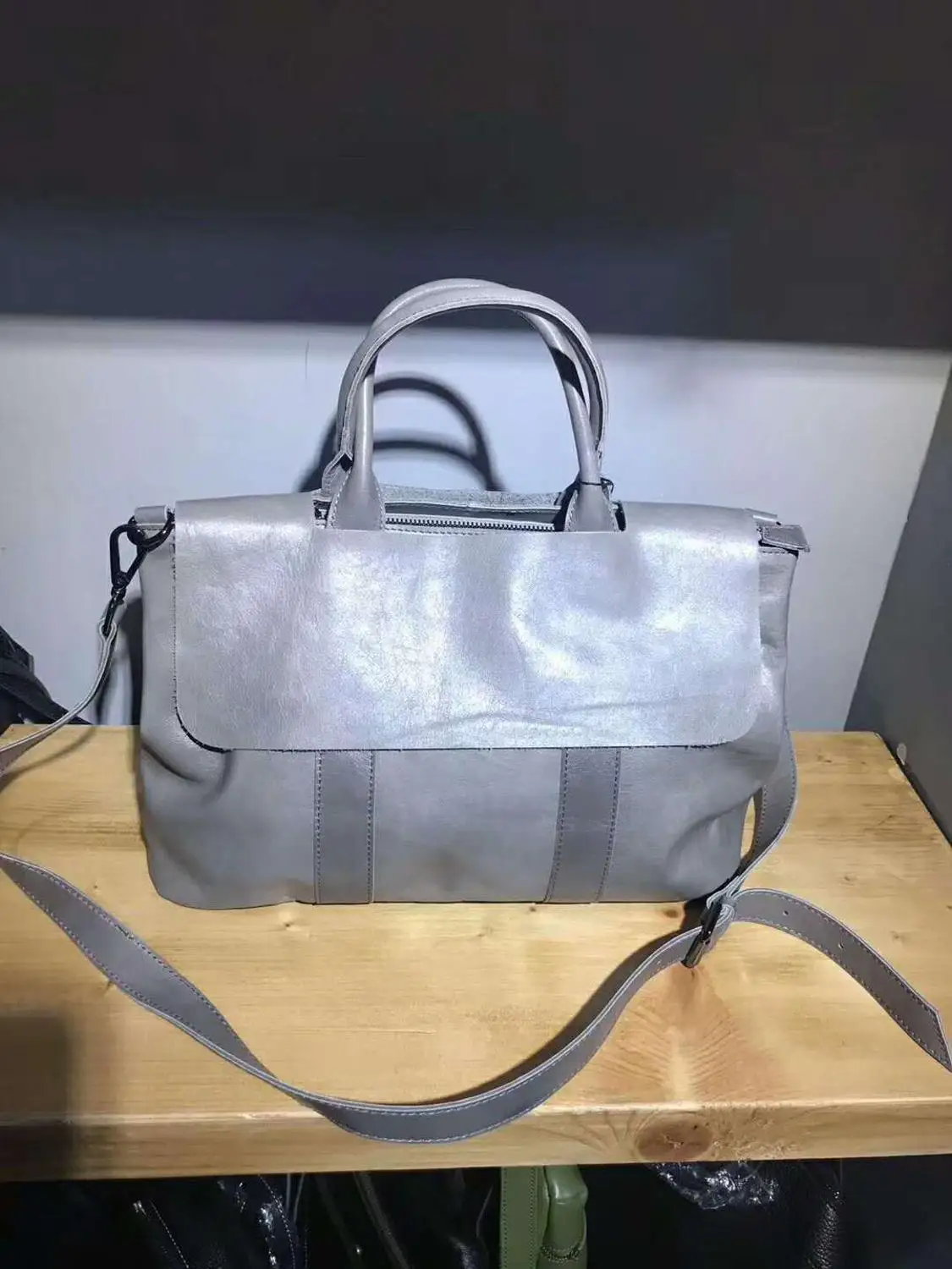 Женские сумки большой емкости из натуральной кожи, дизайнерская Повседневная Офисная Рабочая сумка, портативные сумки на плечо для женщин - Цвет: Серый