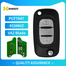 

XNRKEY 3 Button Remote Key PCF7947 Chip 433Mhz VA2 Blade for Renault Clio 3 Kangoo Master Modus Twingo