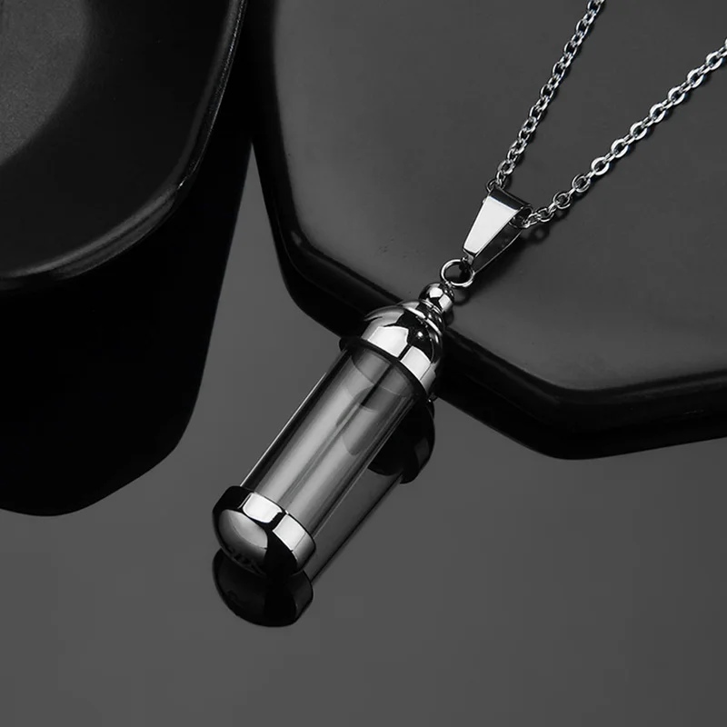 Edelstahl Glas zu öffnender Behälter Fläschchen Rohr Urne Andenken Feuerbestattung Asche Halter Memorial Anhänger Halskette Schmuck – Detail 6