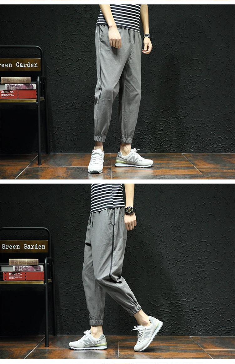 Pant Men Hip Hop Ankle-length Drawstring Comfortable Korean Fashion Mens Pants Loose Pockets All Match Males Plus Size Trousers