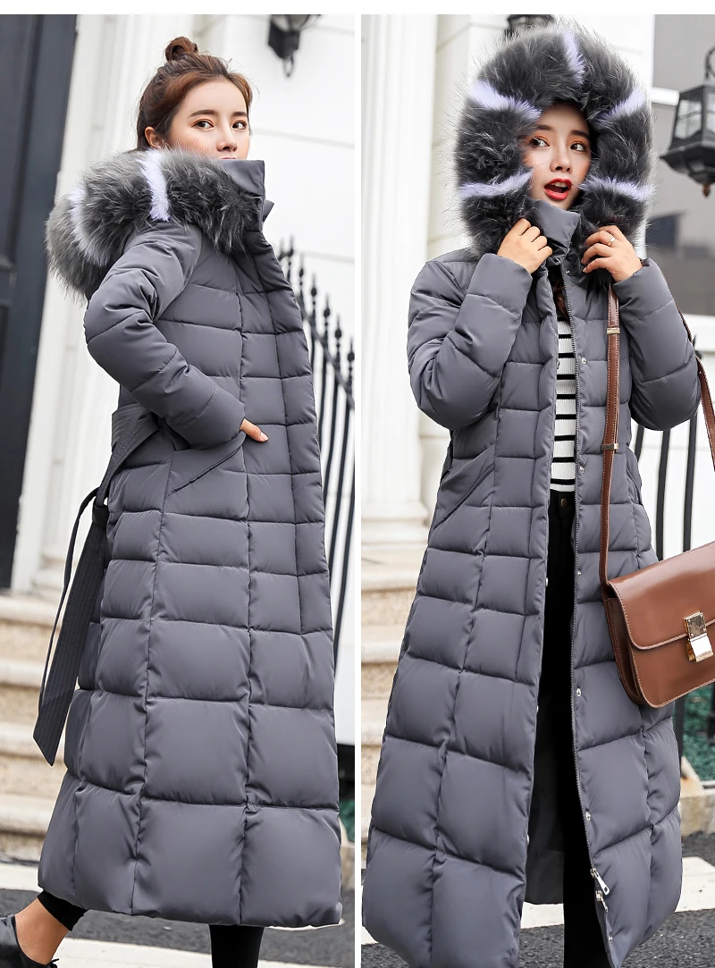 Women Winter Jacket Fur Hooded Parka Women Winter Coat Cotton Padded Parka X-Long Warm Thicken Outerwear Winter Long Coat