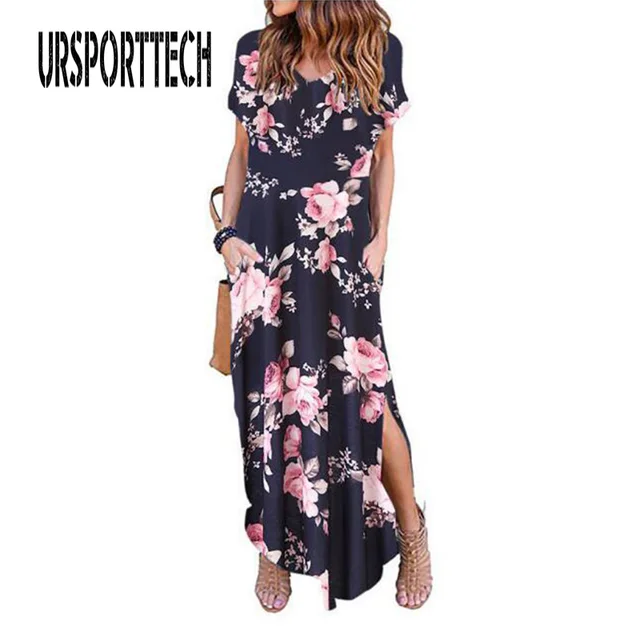 Sexy Women Dress Plus Size 5XL Summer 2020 Casual Short Sleeve Floral Maxi Dress For Women Long Dress Free Shipping Lady Dresses 2