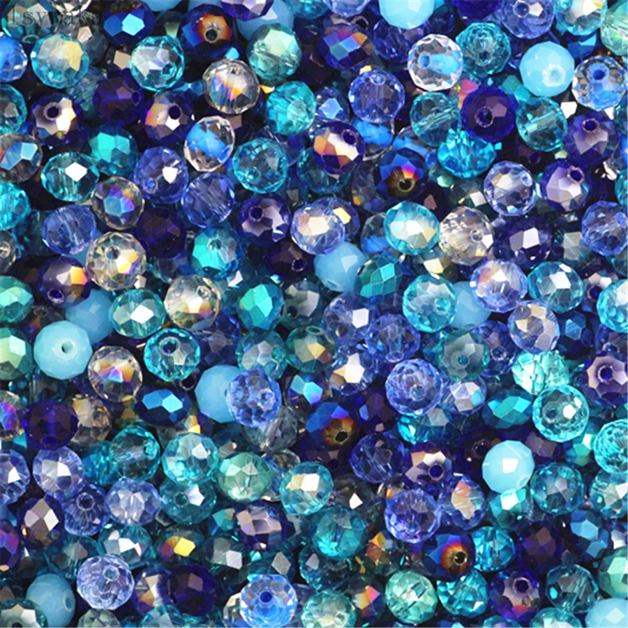 Isywaka Blue Multicolor 2mm,3*4mm,4*6mm,6*8mm Austria faceted Crystal Glass Beads Loose Spacer Round Beads for Jewelry Making
