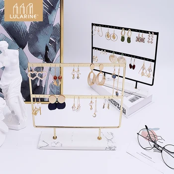 

2-Tiers 40 Holes Marble Earrings Holder Organizer Originality Design Jewelry Necklace Display Stand Earring Storage Rack