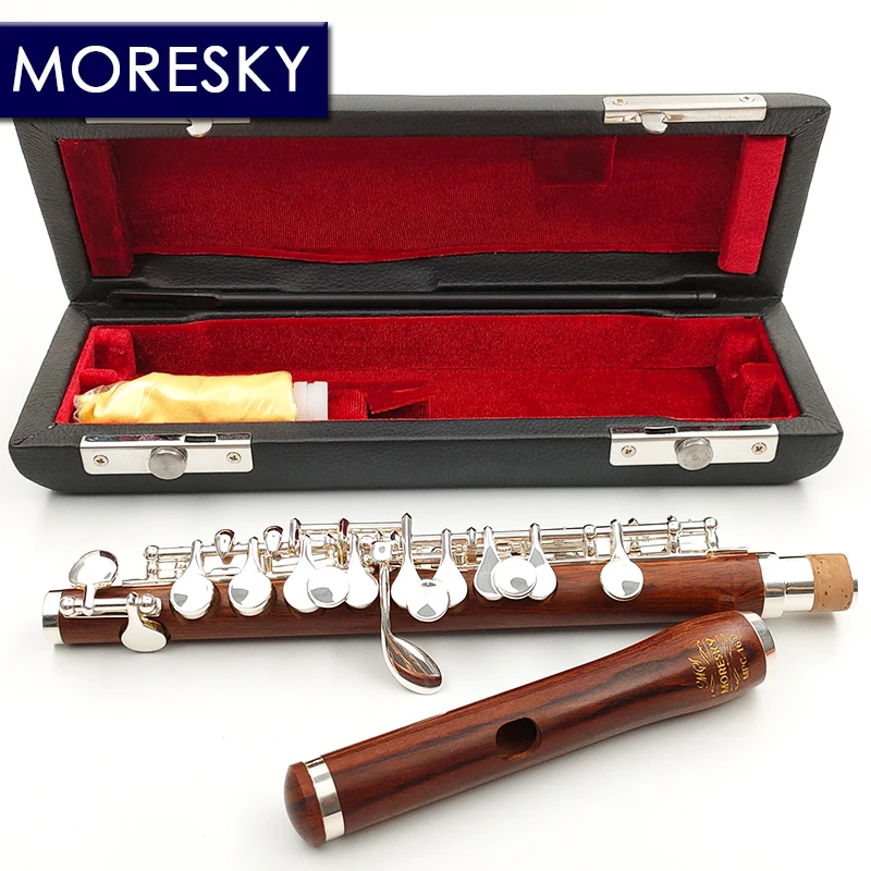 MORESKYFlauta de cuproníquel de Piccolo de madera roja, teclas