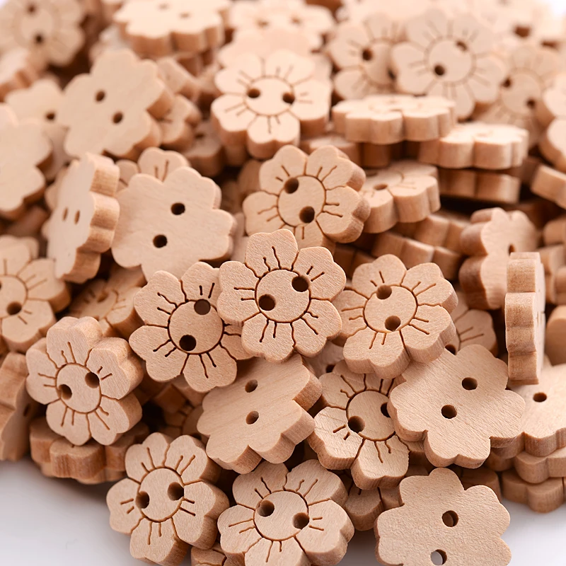 

Hot 20/50Pcs Natural Wooden Sewing Buttons 2 Holes Cute Solid Color Flower Shape Buttons Scrapbooking Garment DIY Accessories