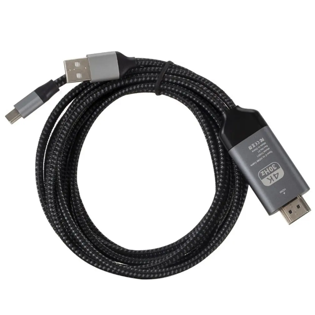 Универсальный 2 м/6.6ft USB кабель адаптер Тип C к HDMI HD tv AV ТВ кабель адаптер для samsung Galaxy S10 Note 9 Macbook PC - Цвет: Черный