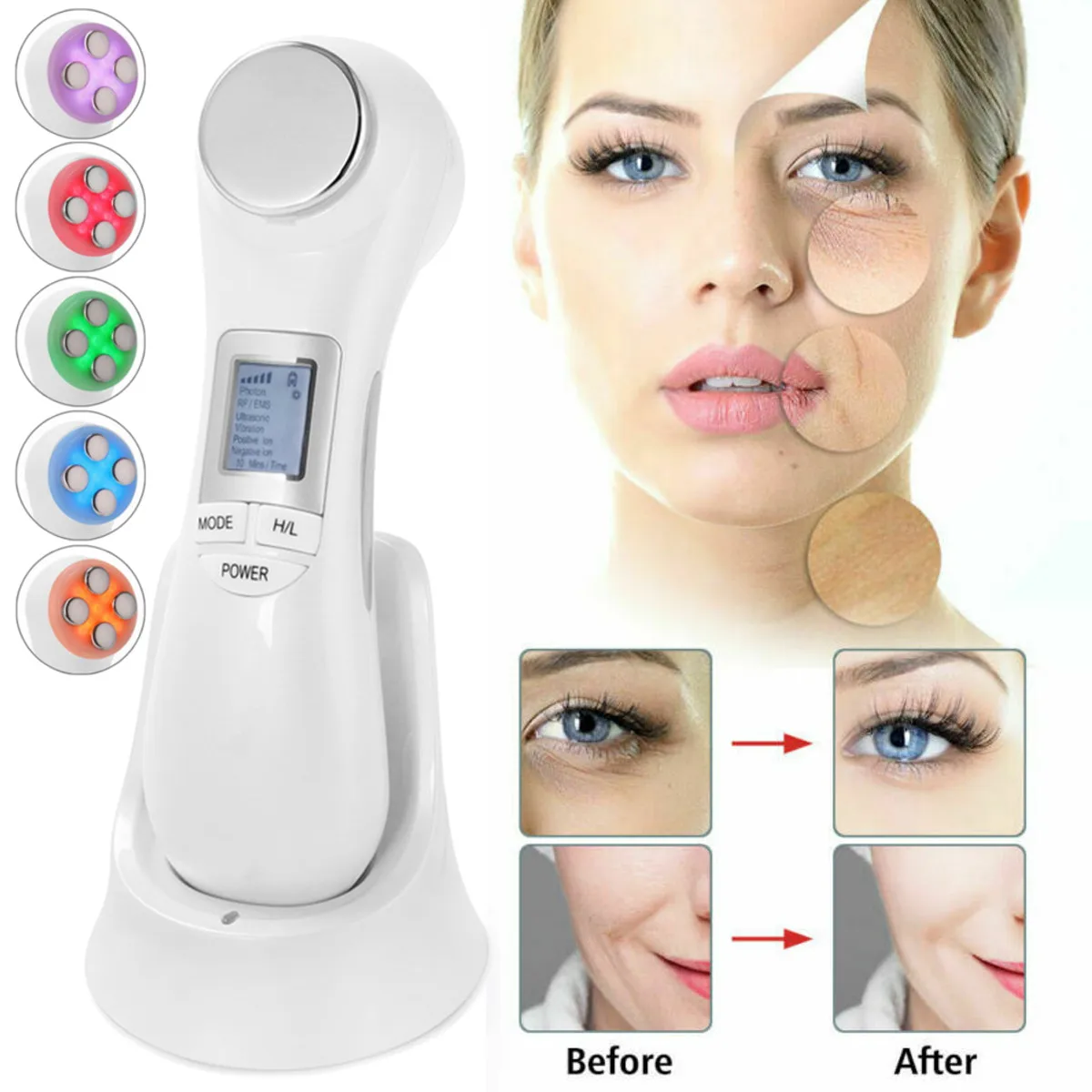 

6 in 1 Face Photon RF Radio Frequency EMS Mesotherapy Led Light Therapy Ultrasonic Belleza Maquiagem Profissional Completa skin