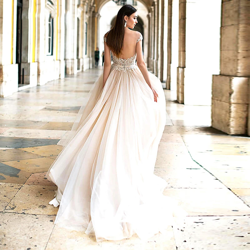 Свадебные платья LORIE трапециевидного силуэта кружевные свадебные с аппликацией