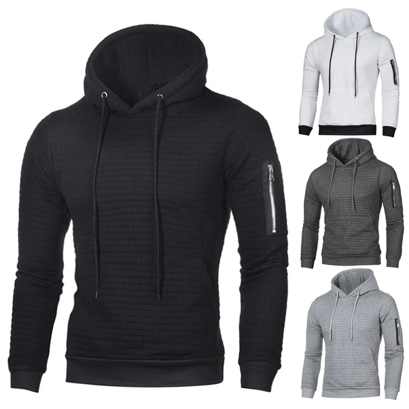 

Men Gym Long Sleeve Drawstring Hooded Plaid Jacquard Pullover Hoodies Sweater Hoodie Warm Hooded Sweatshirt Coat Men's Hoodies