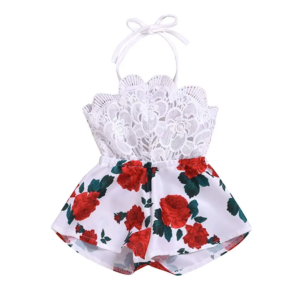 

Baby Cotton Fashion Outdoor Breeches Sleeveless Lace Tops Loose Printed Wide Leg Shorts Casual Rompers 0 M-3 Y Skin-Friendly