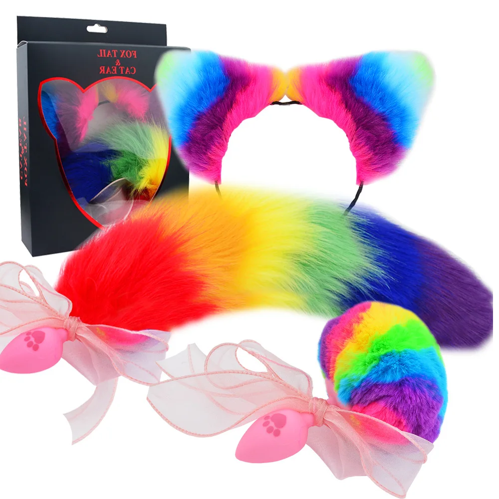 Fox Rabbit Tail Anal Plug Cute Ears Headbands with Silicone Metal Butt Erotic Cosplay Adult Game Sex Toy for Couples | Красота и
