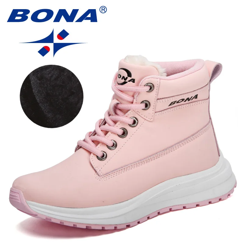 

BONA 2022 New Designers High Quality Warm Plush Sneakers Women Ankle Snow Boots Woman Lace-up High Top Footwear Feminimo Comfy