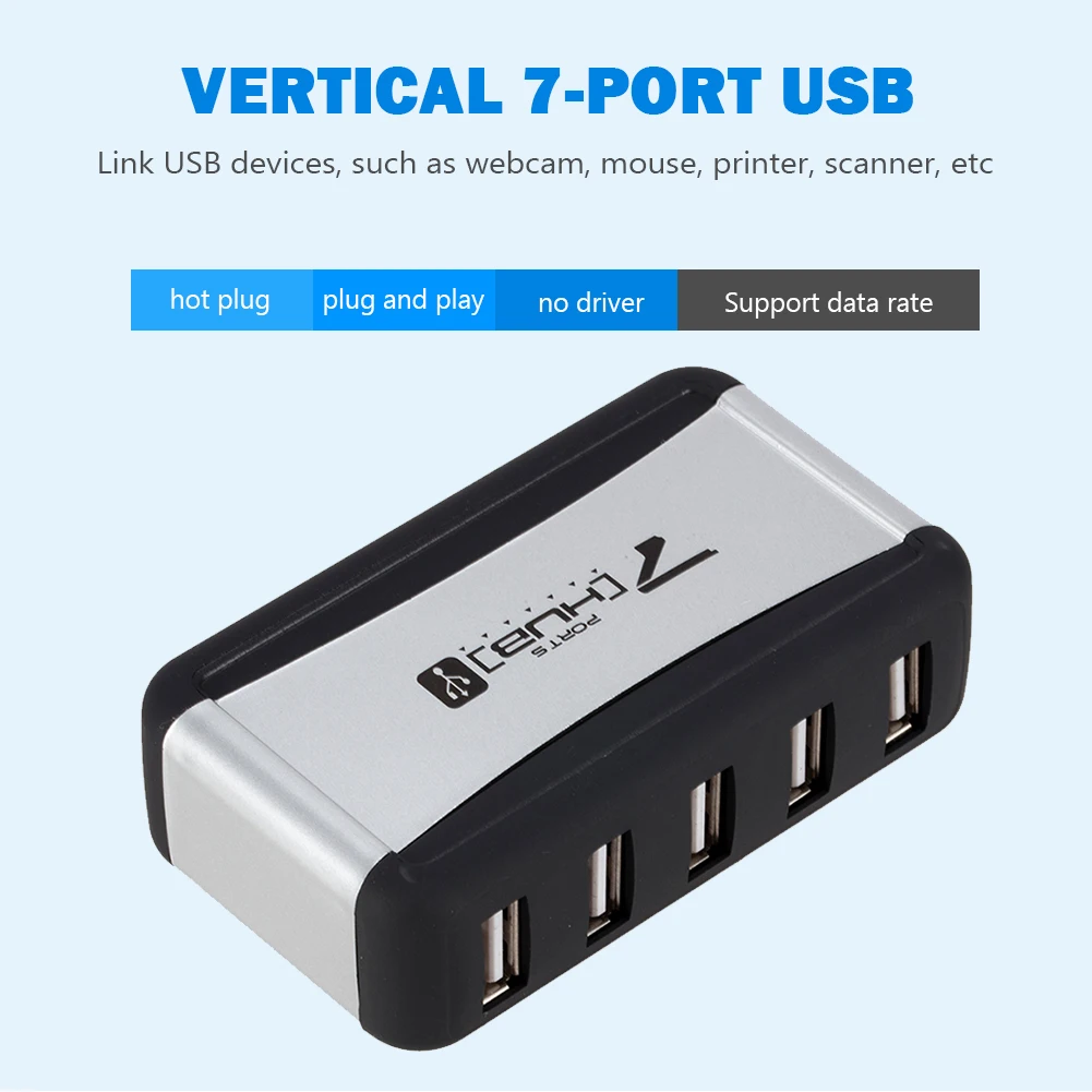 Вертикальный Разветвитель USB 2 0 с 7 портами и адаптером питания для ПК