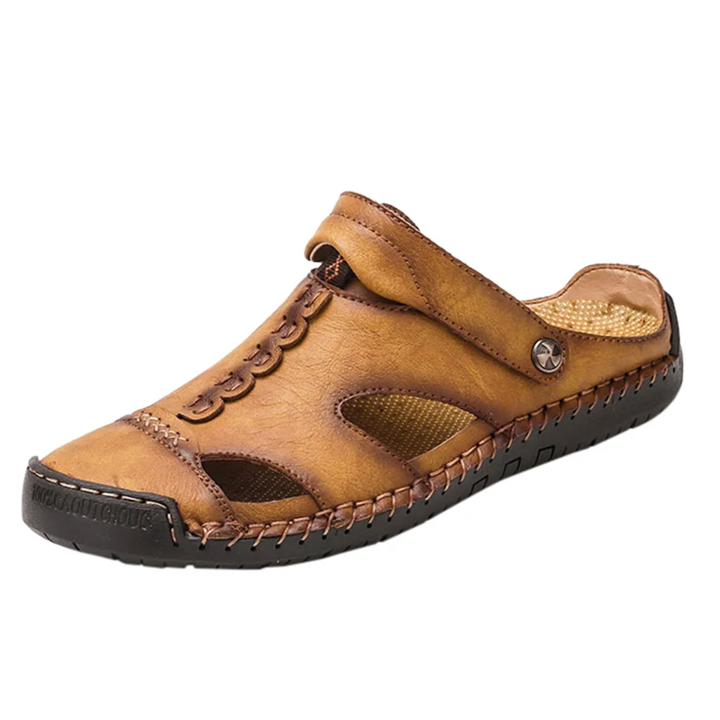 Мужские уличные повседневные пляжные сандалии; легкие дышащие Нескользящие сандалии для отдыха; сандалии с круглым носком; домашняя обувь; тапочки;#1225