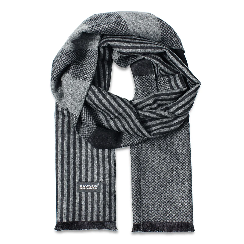 HAWSON мужской s шарф из вискозного шелка с полосатым узором шейный Теплый головной убор для мужчин зимние шарфы
