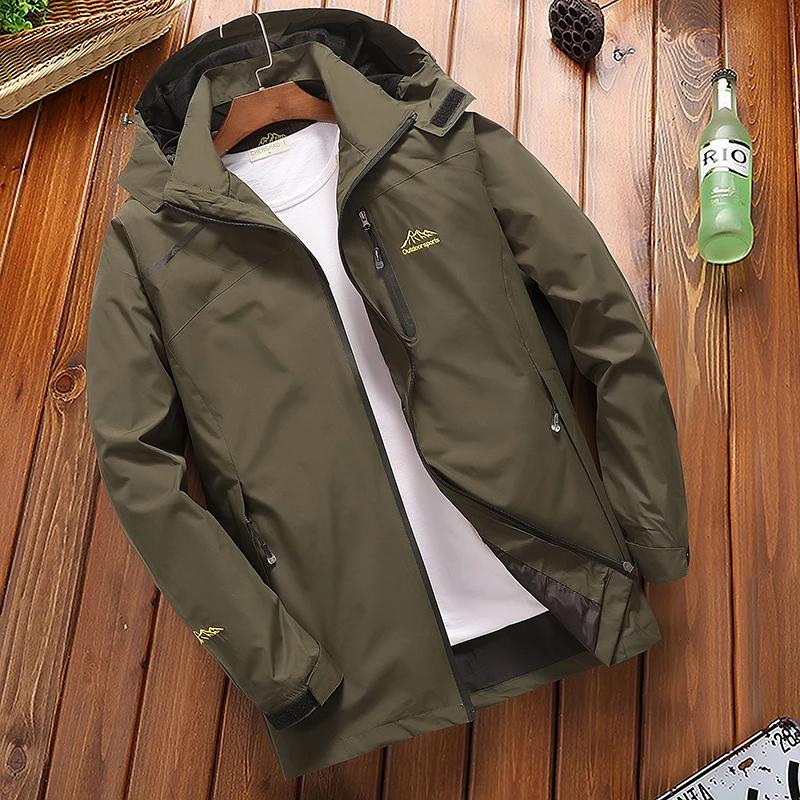 Мужская повседневная водонепроницаемая куртка с капюшоном весна осень легкая ветровка куртка-бомбер мужской ветрозащитный плащ пальто - Цвет: army green