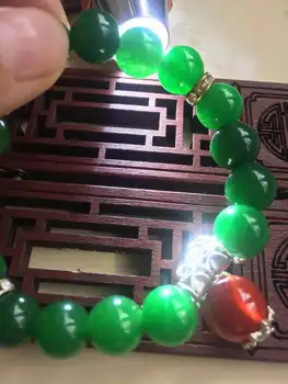 

Natural 925 silver with green jade Emerald beads Bracelet for women with red agate beads
