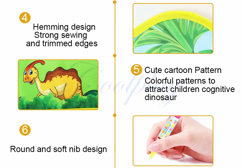 Presente de Aniversário Recém Chegados Tema Dinossauro Água Desenho Esteira & Canetas Selo Crianças Quadro Doodle Tapete Educacional Brinquedo 2020 29 Cheap Brinquedos p desenhar