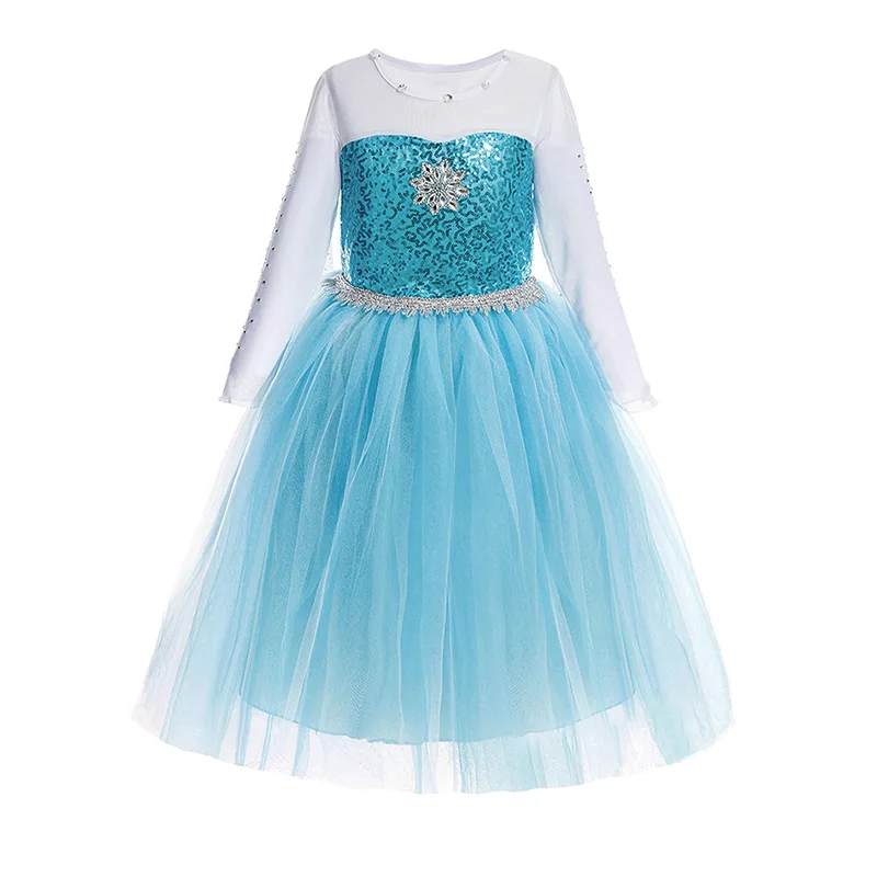 Elsa Dress Платье Снежной Королевы Эльзы нарядное платье принцессы для девочек многослойный костюм с блестками, украшенный кристаллами, с накидкой, Детские вечерние платья на Хэллоуин для косплея Elza - Цвет: Elsa Dress