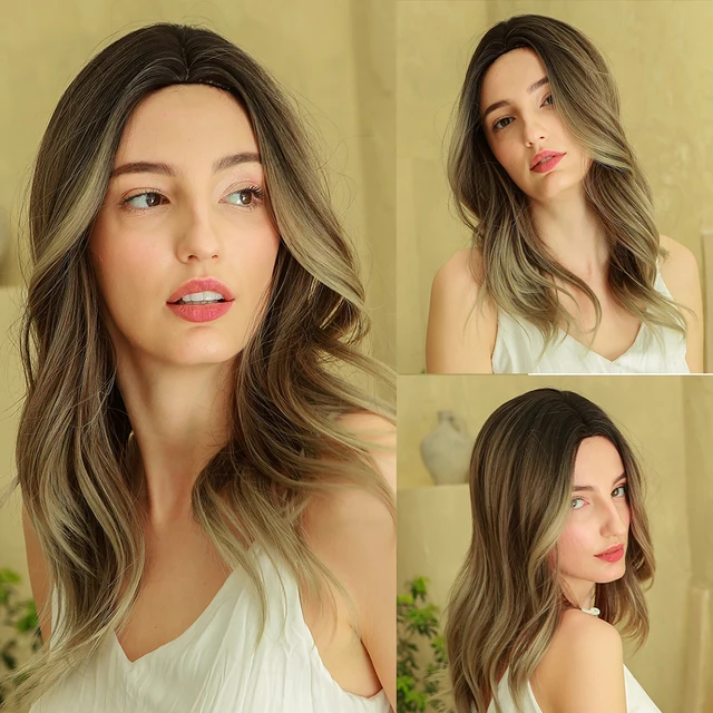 JONRENAU Long Natural Synthetic Straight Layered Hairstyle Wig Black Ombre Brown To Blonde Wigs for Black Women with Bangs Hair 310