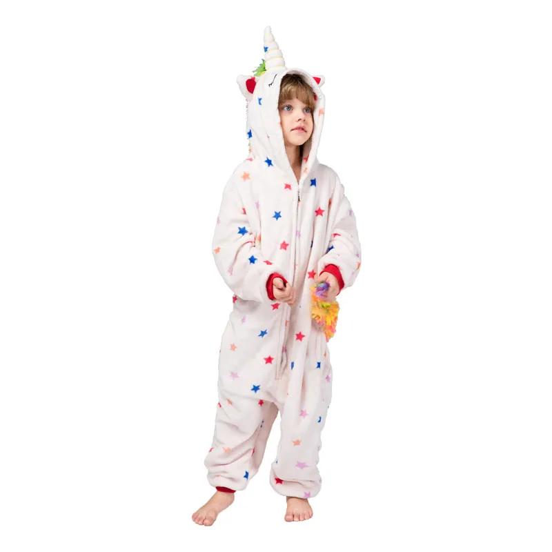Onesie/Детские пижамы с единорогом кигуруми; зимняя Пижама с пандой в стиле аниме «Единорог»; Фланелевая пижама с животными для мальчиков и девочек; одежда для сна с капюшоном для костюмированной вечеринки