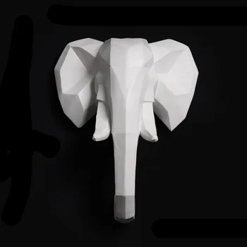 

$ Nordic Style 3D Elephant Head Wall Ornament Geometric Animal Statues Resin Crafts Home Hotel Wall Hanging Art Decoration R681